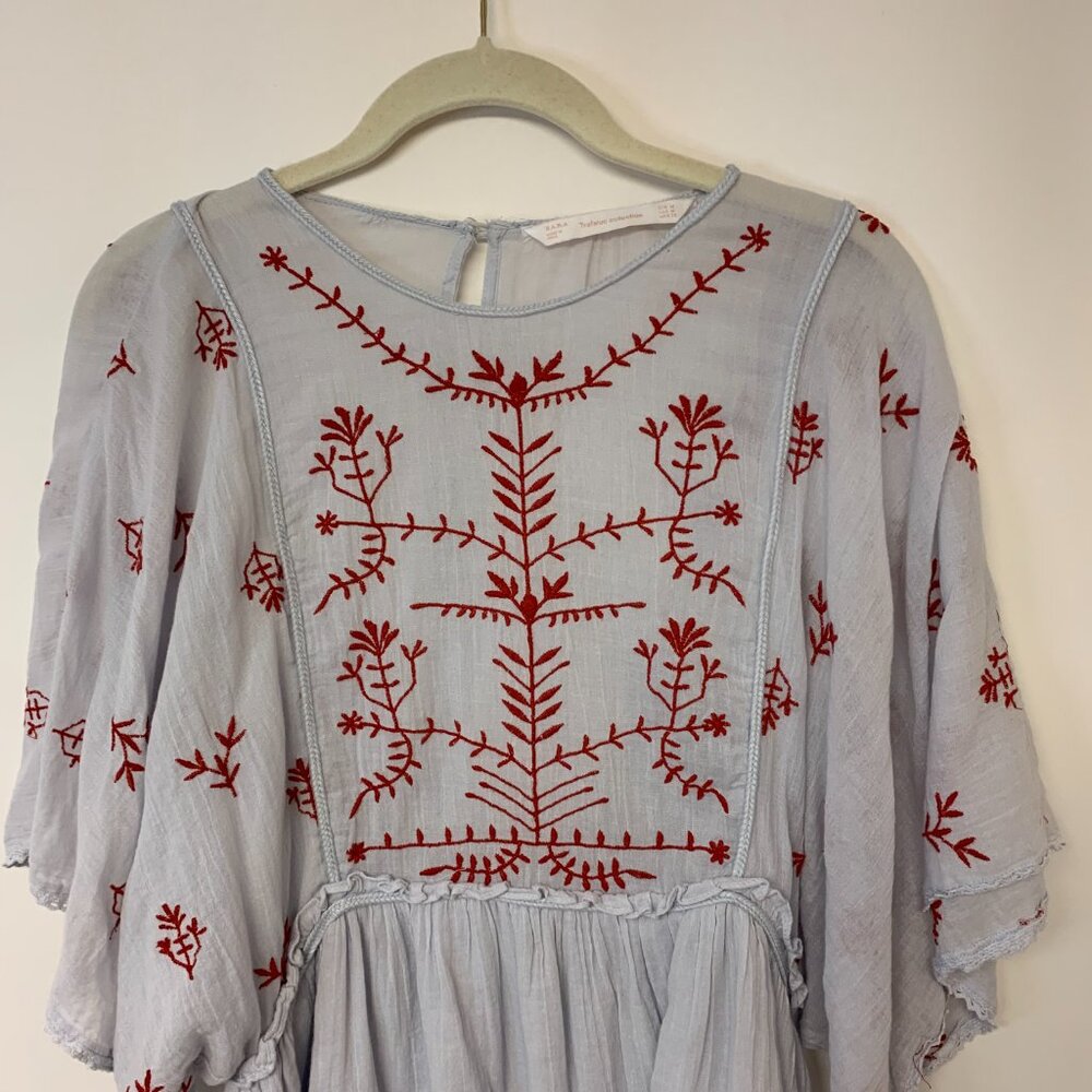Zara Trafaluo Collection Top Blue & Red Embroidered Bohemian Hippie Womens SZ M - Picture 2 of 9